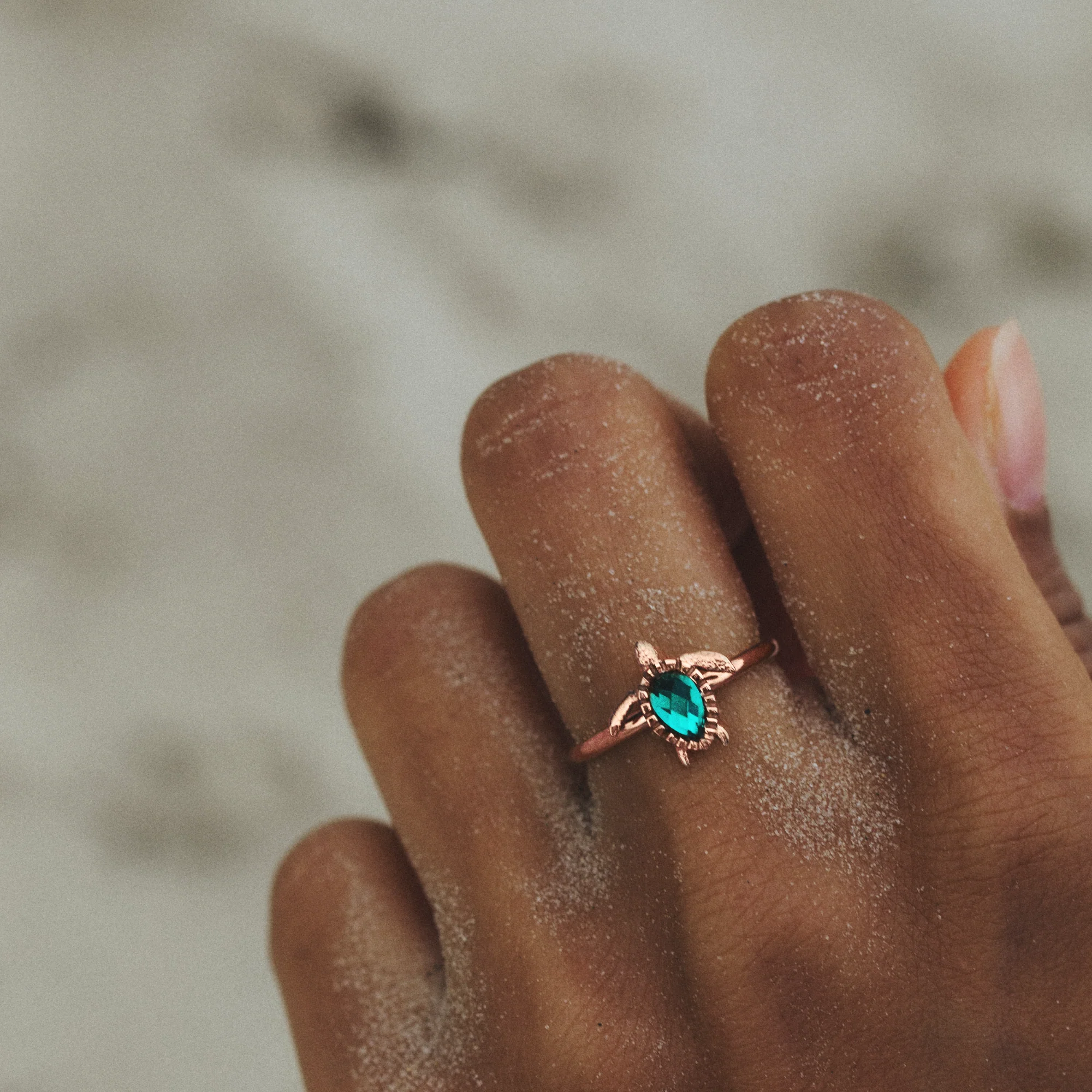 Turtle Ring Aquamarine Rose Gold