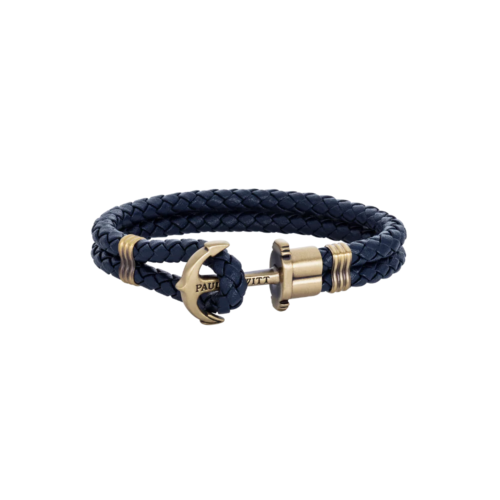 Anchor bracelet Phrep brass leather navy blue