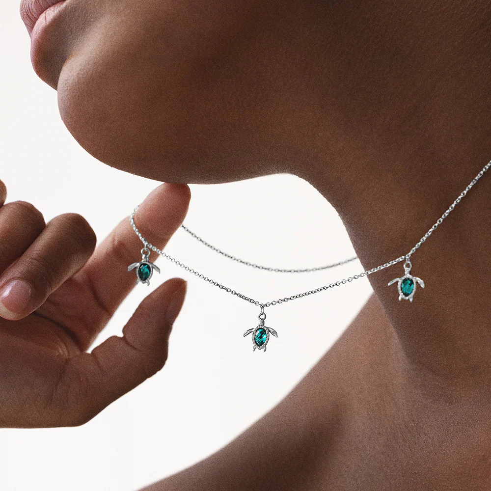 Turtle Necklace Aquamarine Silver