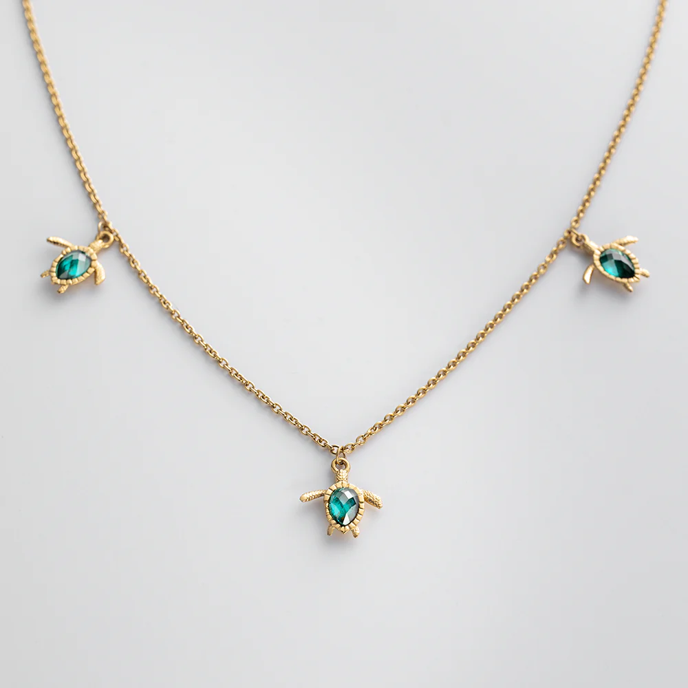 Turtle Necklace Aquamarine Gold