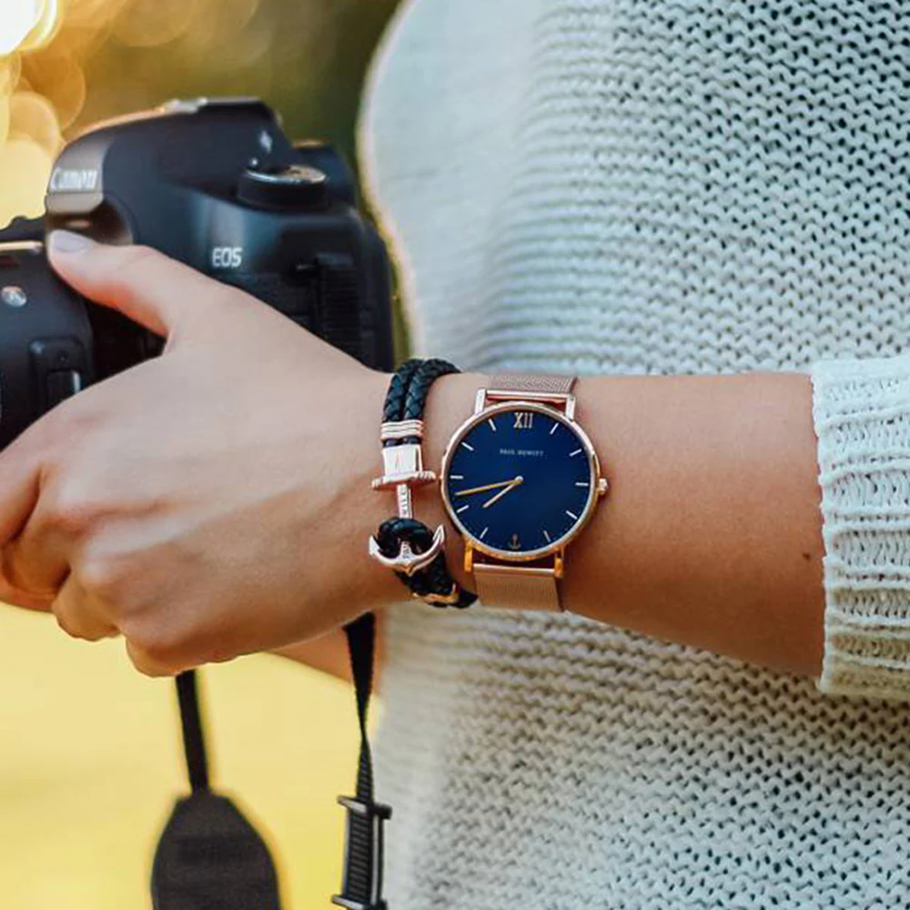Anchor bracelet Phrep rose gold leather navy blue