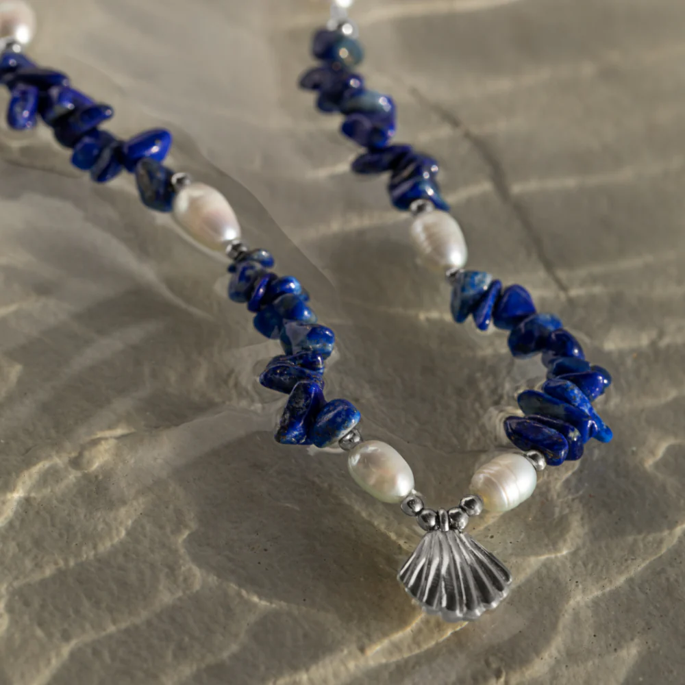 Scallop Stone Necklace Silver