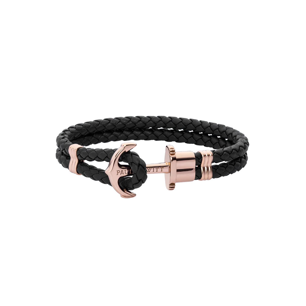 Anchor bracelet Phrep rose gold leather black