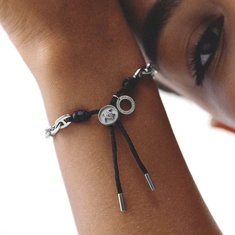 Turtle Anchor Chain Bracelet Silver Black