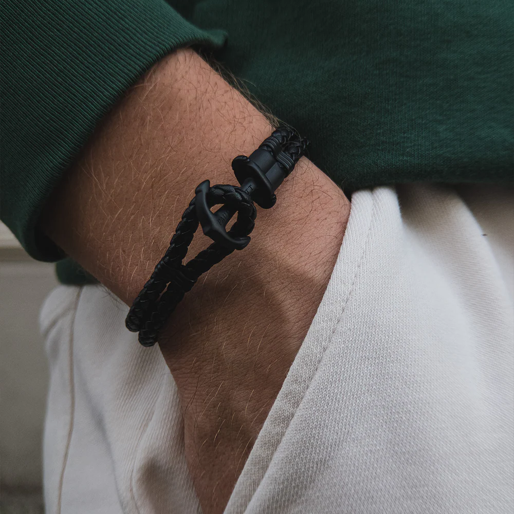 Anchor Bracelet Phrep Black Leather Black