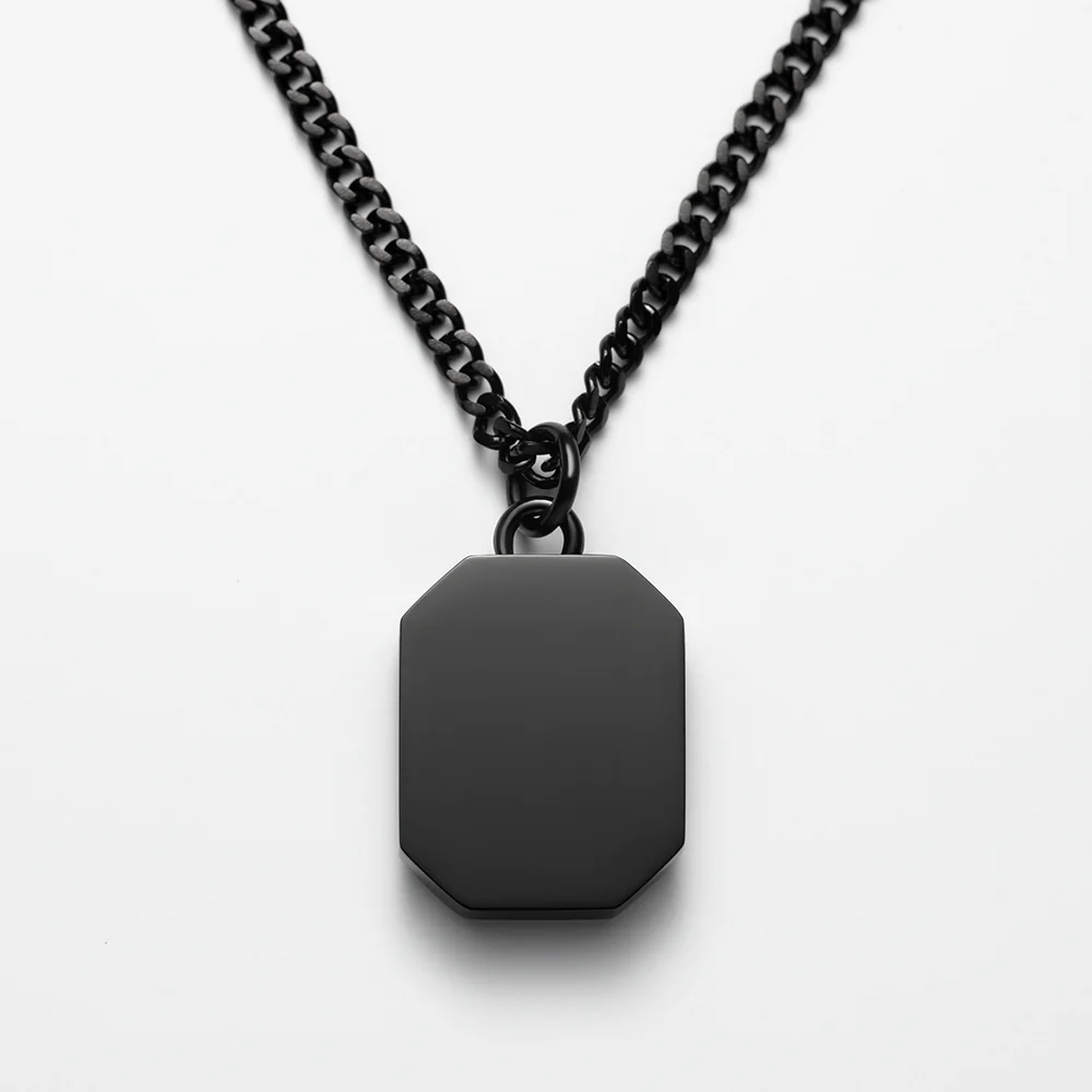 Men's Octagonal Necklace Anchor Black