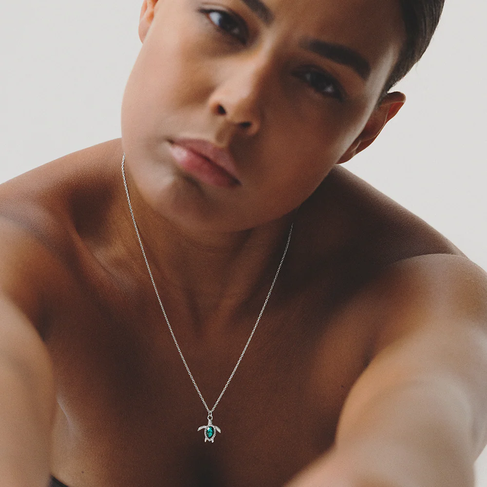 Turtle Mono Necklace Aquamarine Silver