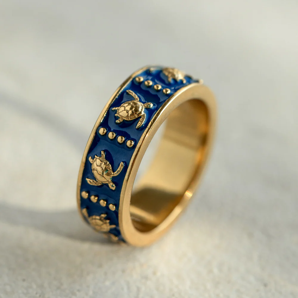 Turtle Enamel Ring Gold