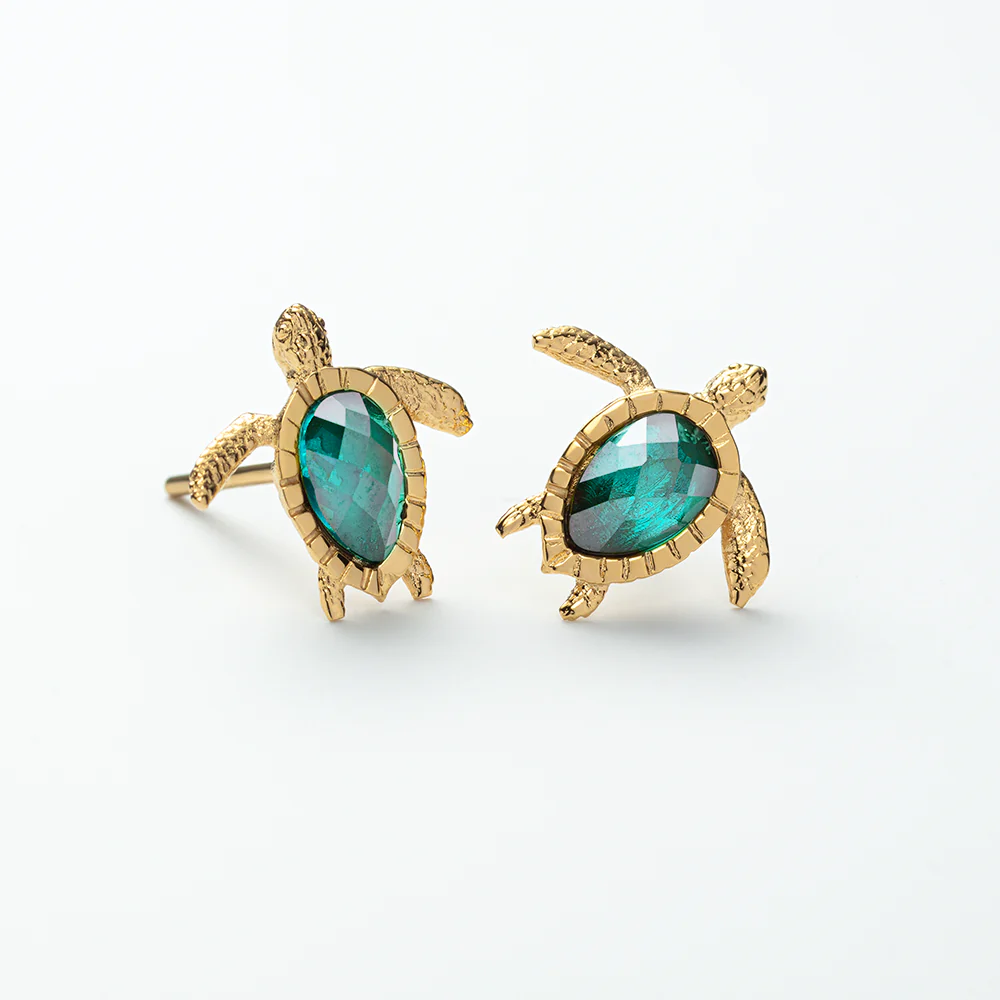 Turtle Earring Aquamarine Gold