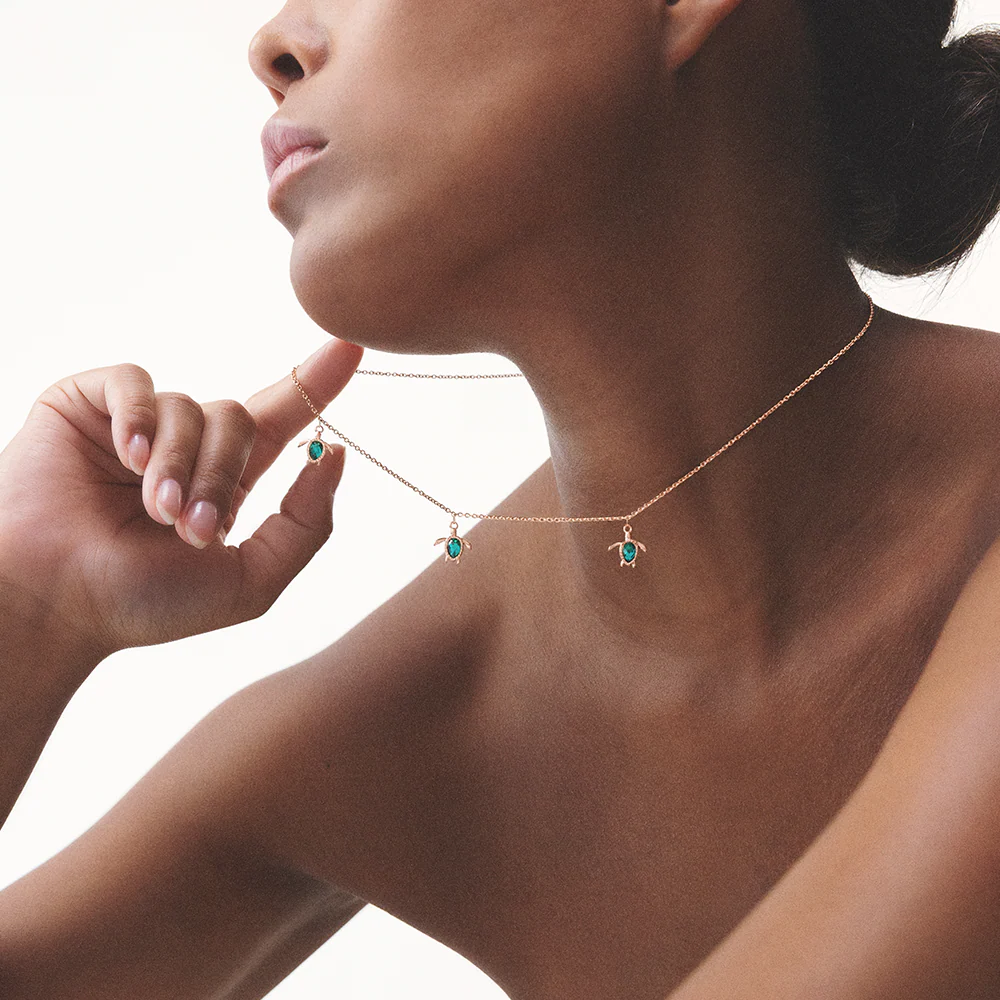 Turtle Necklace Aquamarine Rose Gold