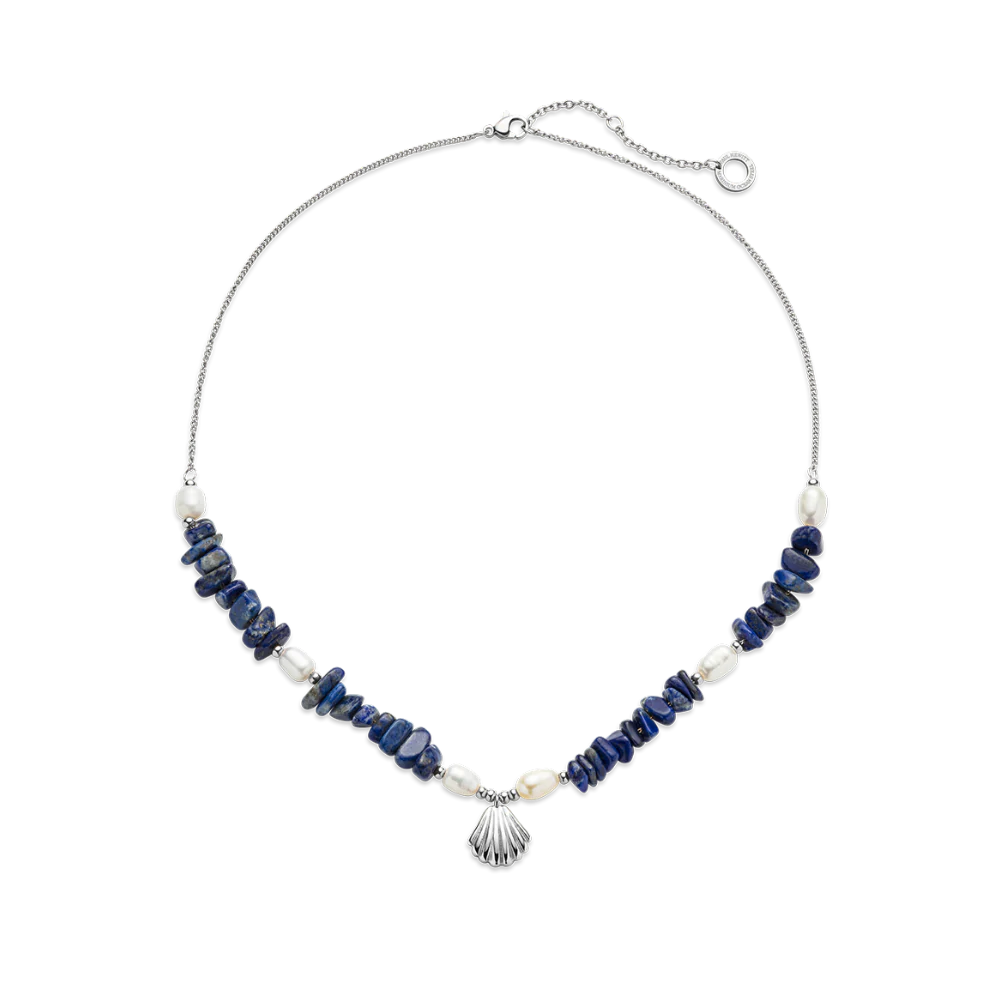 Scallop Stone Necklace Silver