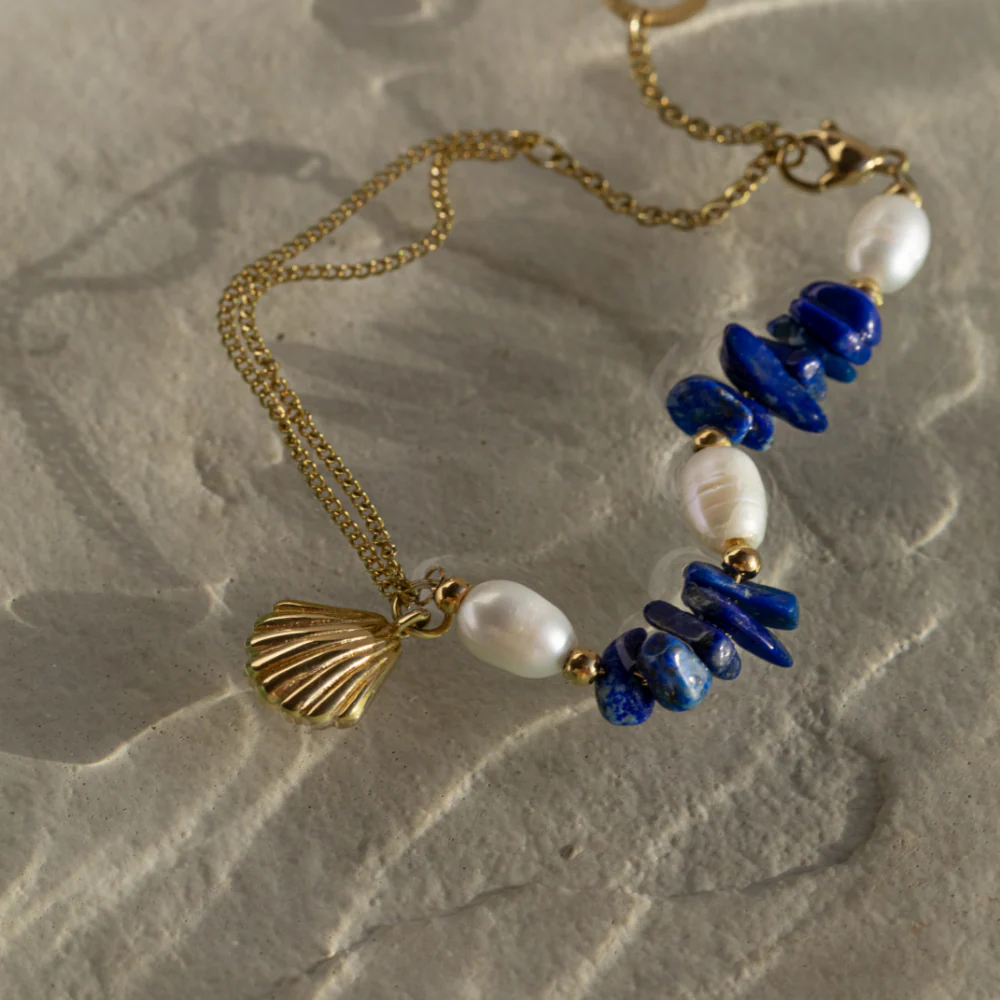 Scallop Stone Bracelet Gold