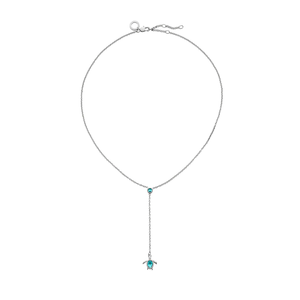 Turtle Y Necklace Aquamarine Silver