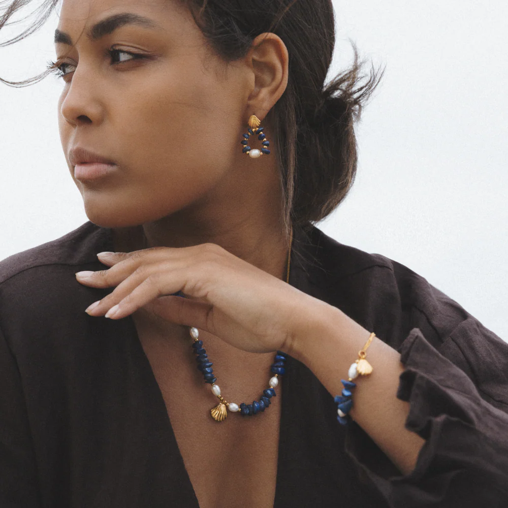 Scallop Stone Earring Gold