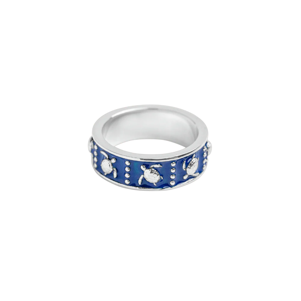 Turtle Enamel Ring Silver