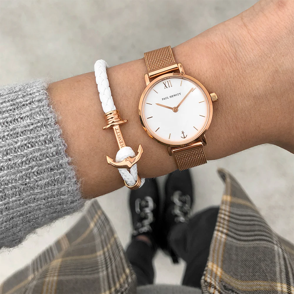 Anchor bracelet Phrep Lite rose gold leather white
