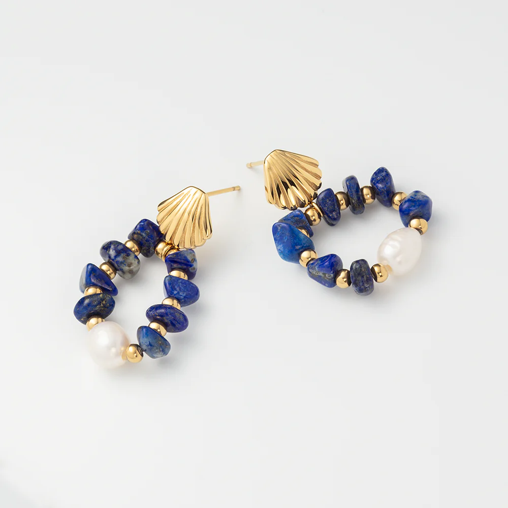 Scallop Stone Earring Gold