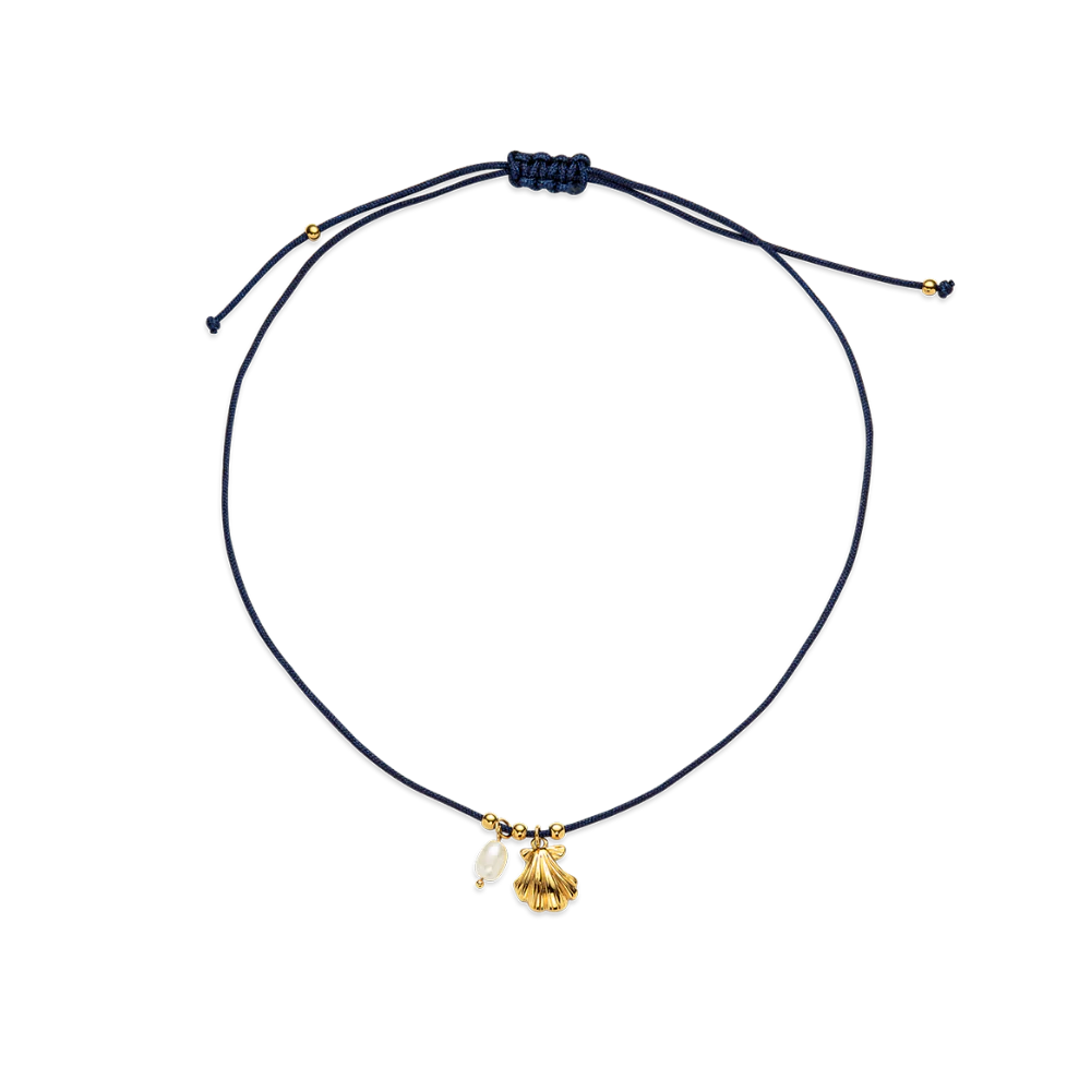 Scallop Blue Nylon Necklace Gold