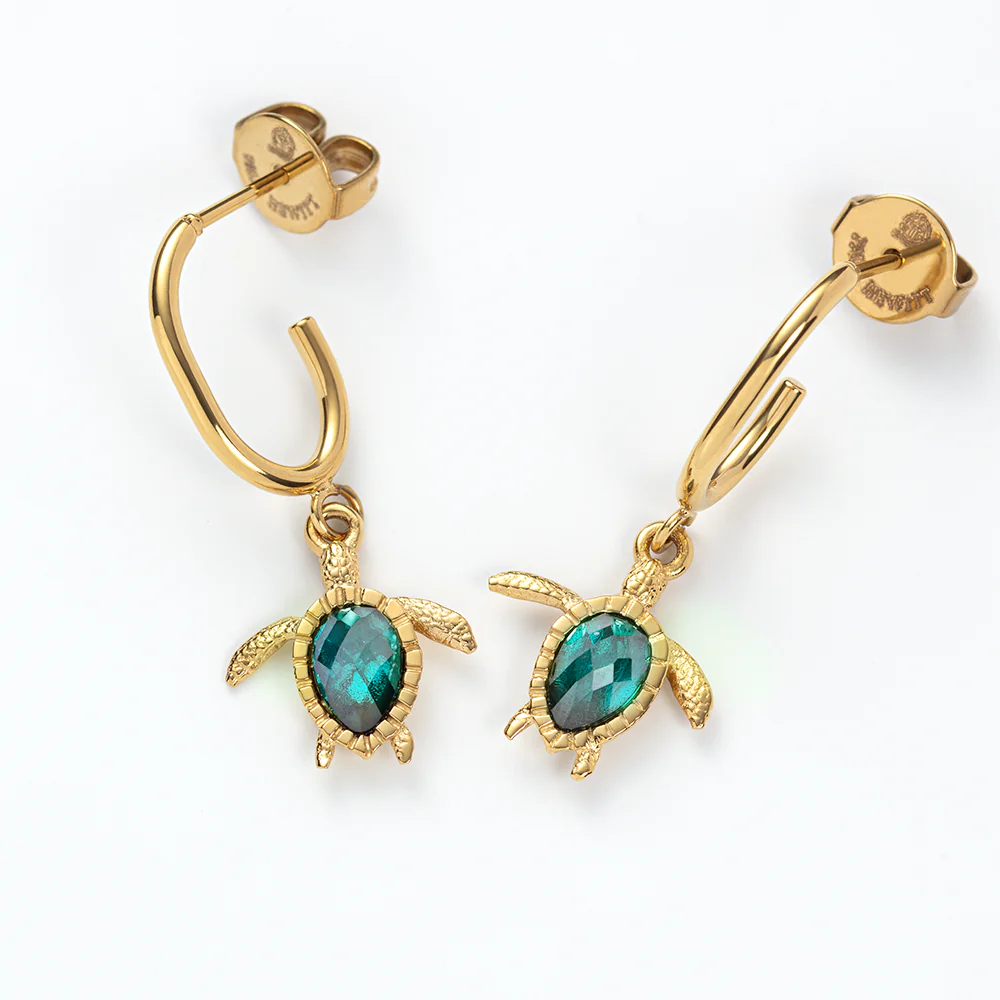 Turtle Hoops Earring Aquamarine Gold