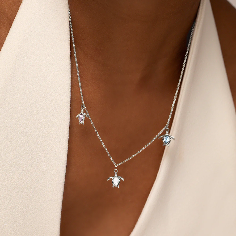 Turtle Rainbow Necklace Silver