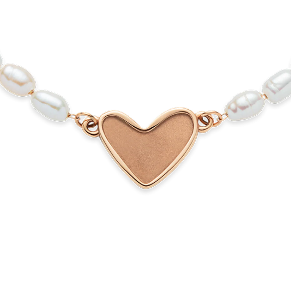 Engravable Heart Pearl Bracelet Rose Gold