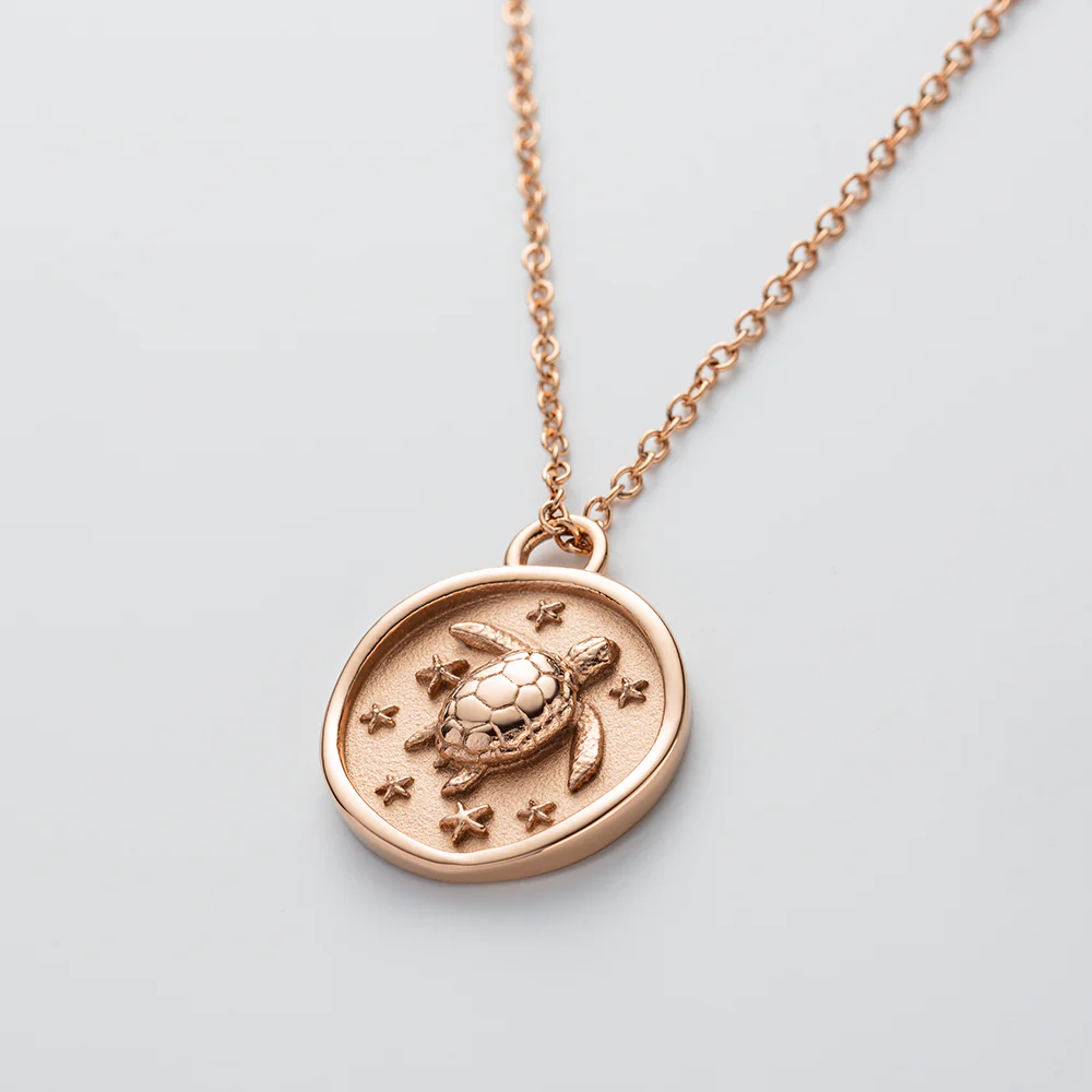 Turtle Coin Necklace Rose Gold