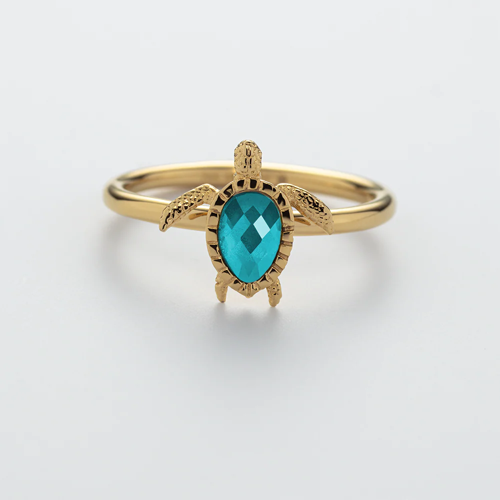 Turtle Ring Aquamarine Gold
