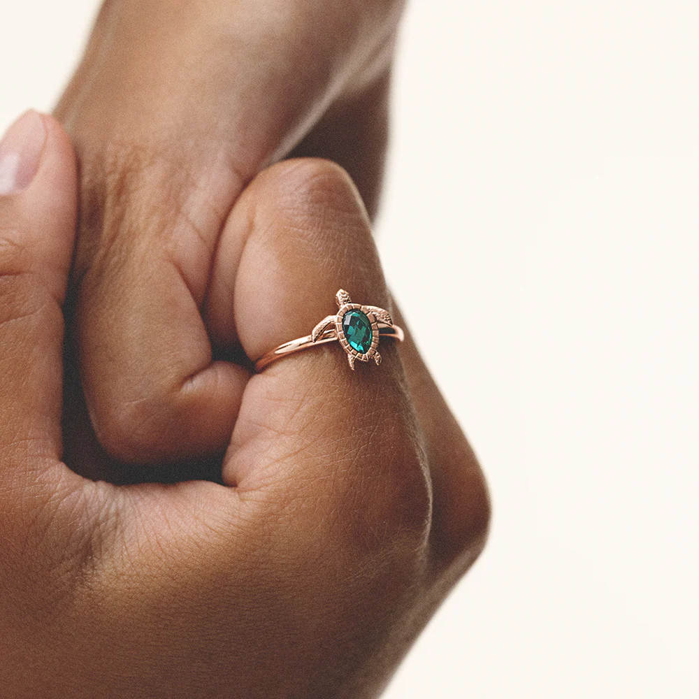 Turtle Ring Aquamarine Rose Gold