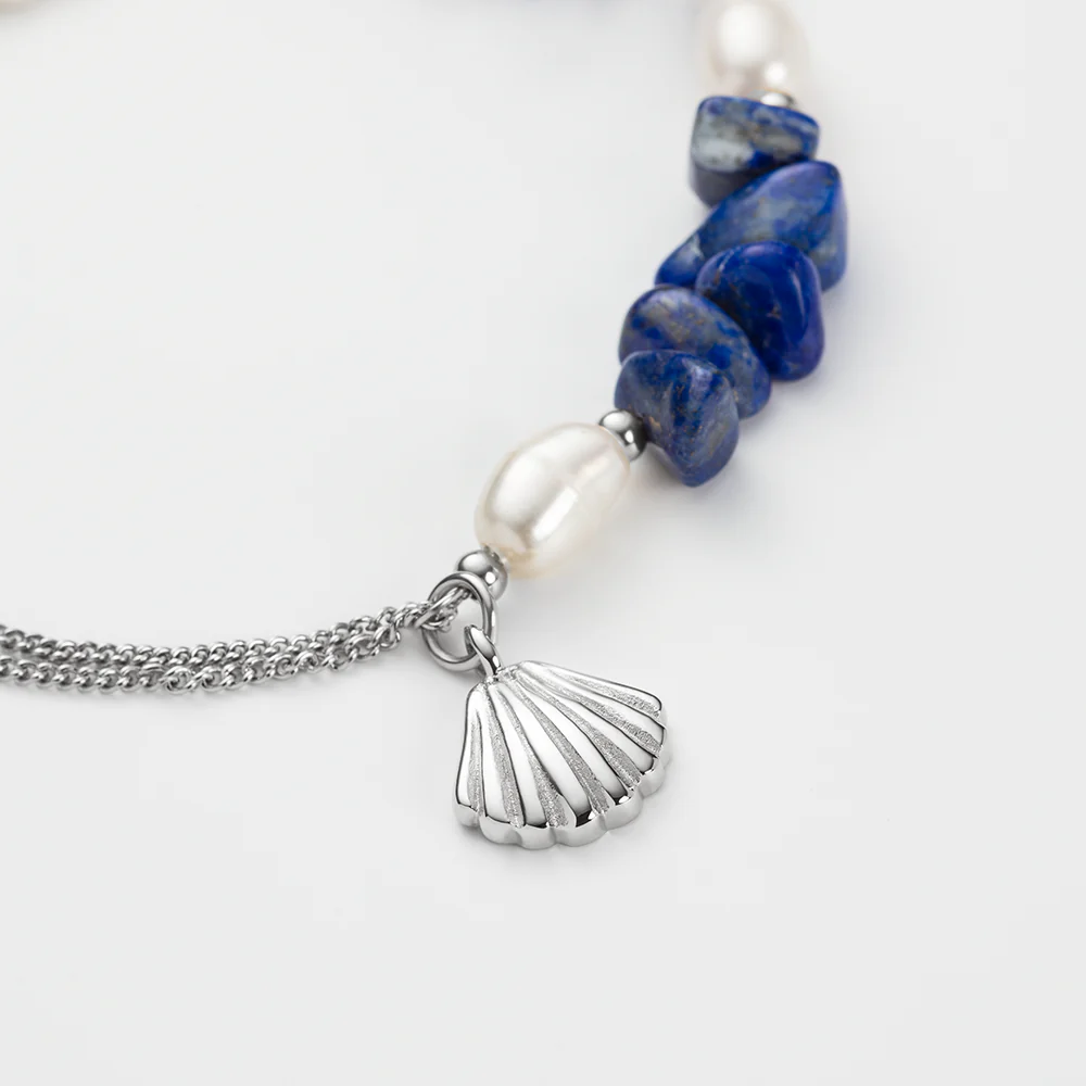 Scallop Stone Bracelet Silver