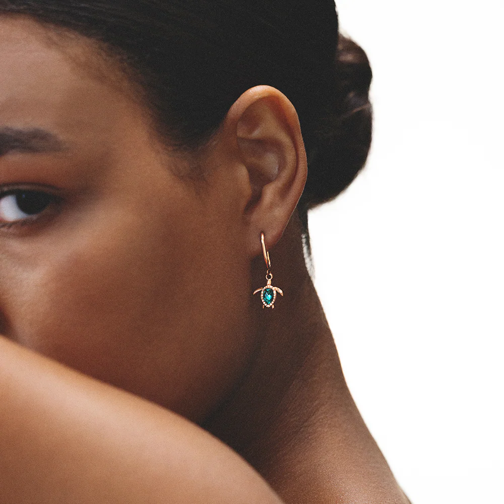 Turtle Hoops Earring Aquamarine Rose Gold