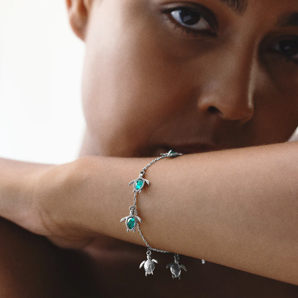 Turtle Bracelet Aquamarine Silver