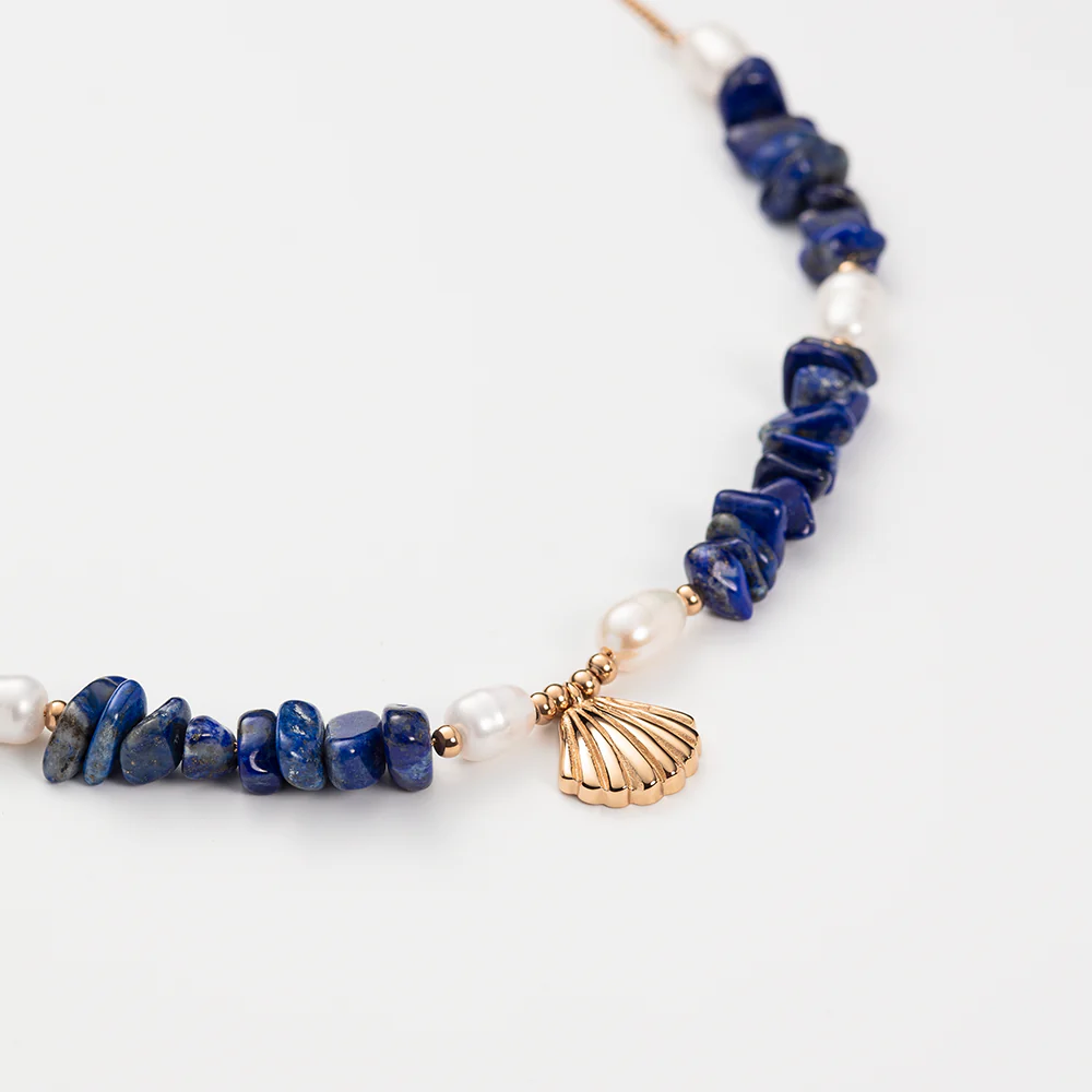 Scallop Stone Necklace Rose Gold