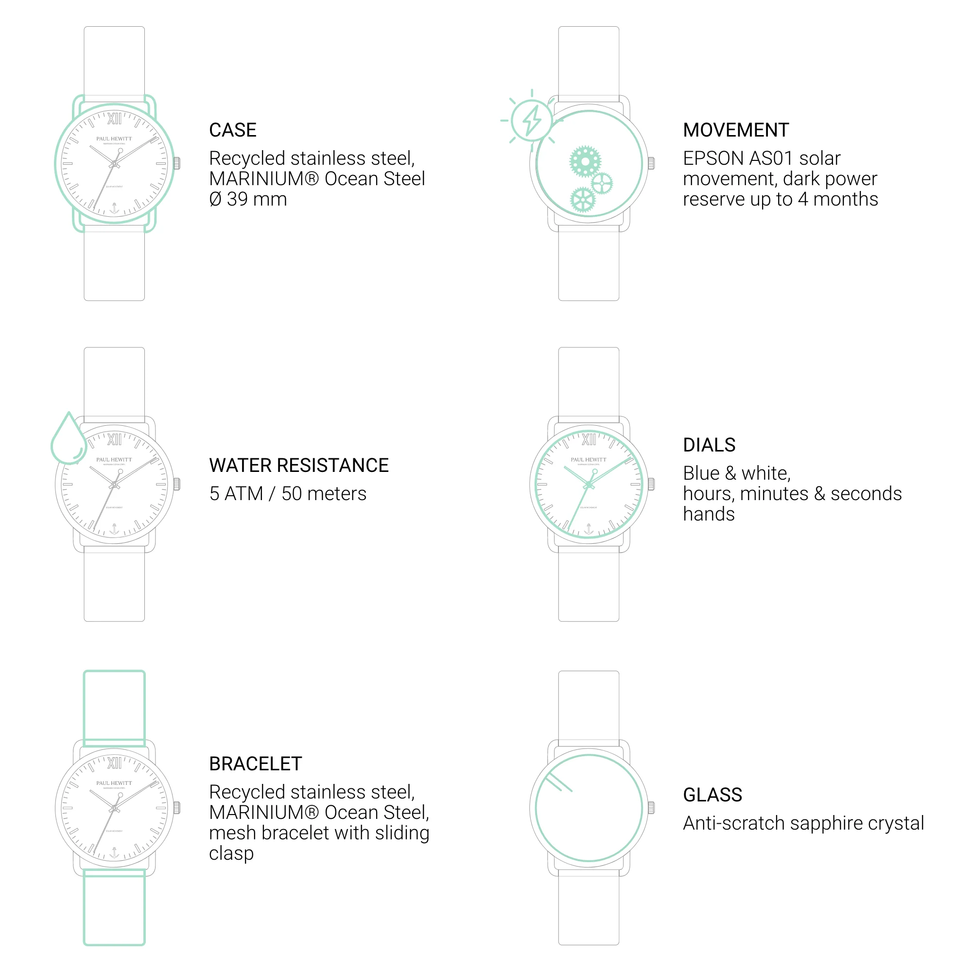 Sailor 39 mm watch silver white