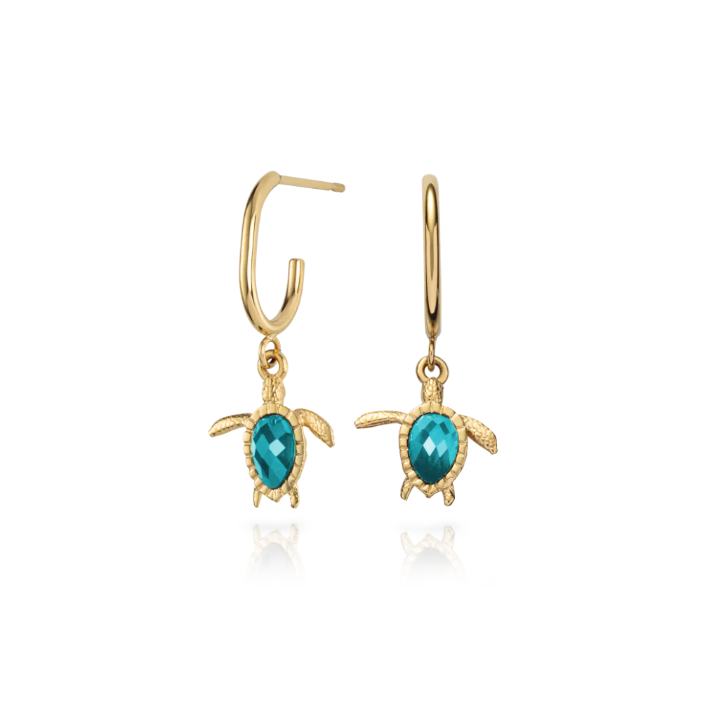 Turtle Hoops Earring Aquamarine Gold