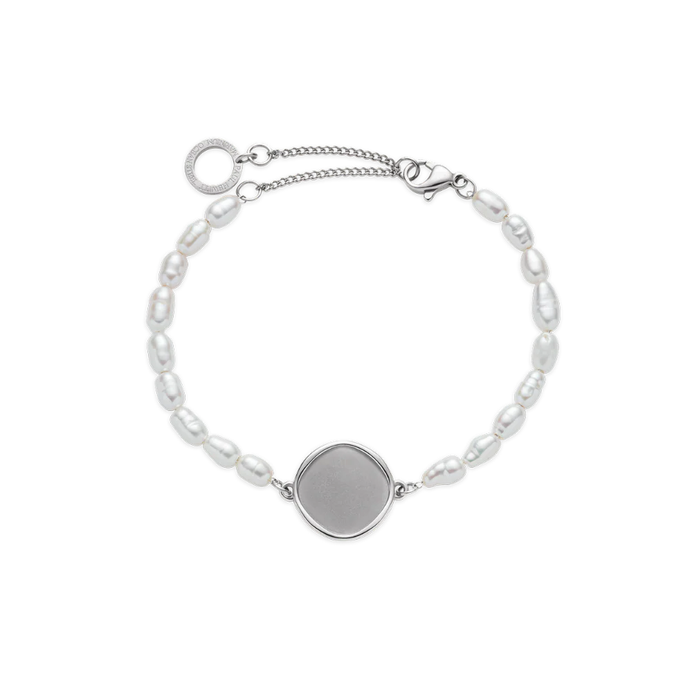Engravable Coin Pearl Bracelet Silver