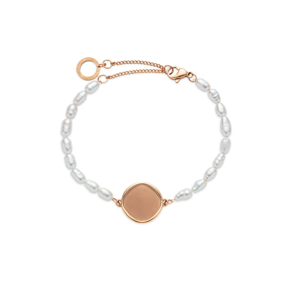 Engravable Coin Pearl Bracelet Rose Gold