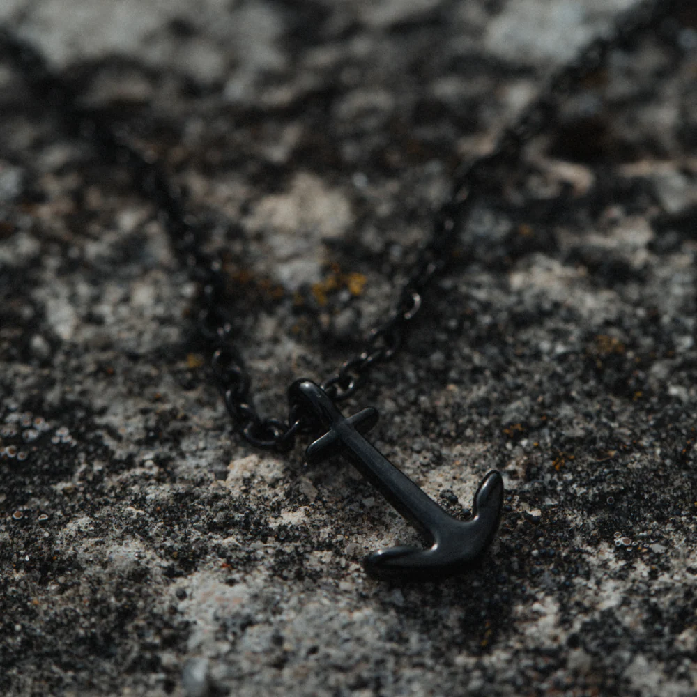 Men's Anchor Necklace Black