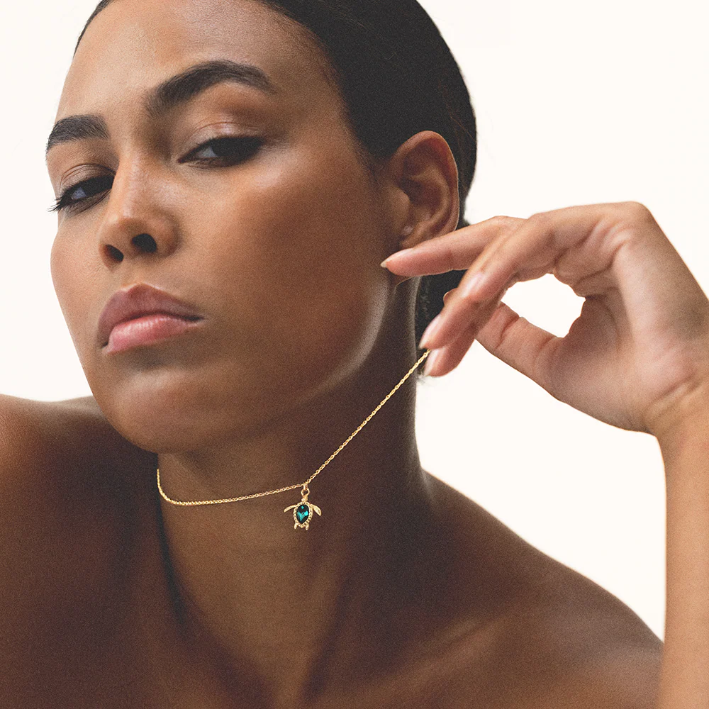 Turtle Mono Necklace Aquamarine Gold