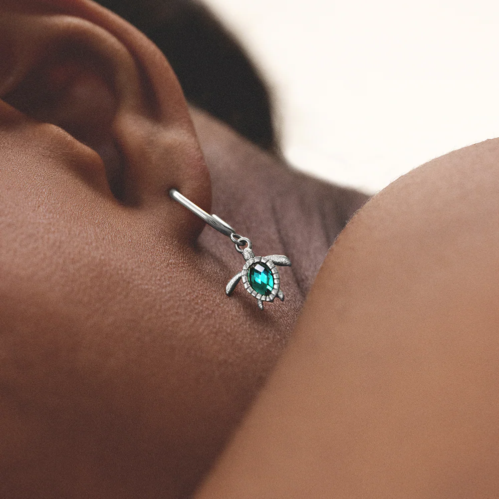 Turtle Hoops Earring Aquamarine Silver