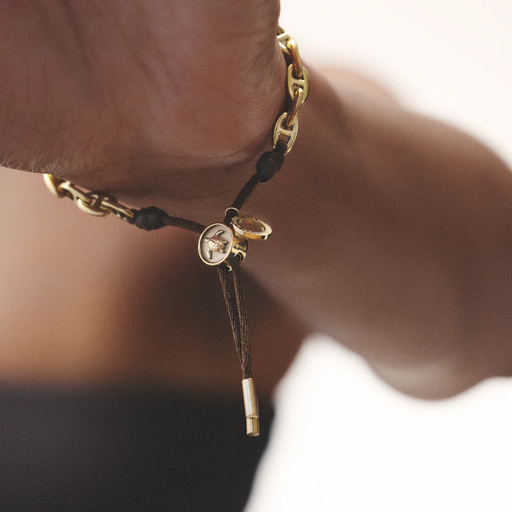 Turtle Anchor Chain Bracelet Gold Driftwood Brown