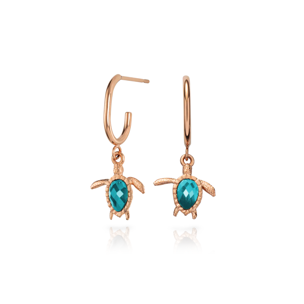 Turtle Hoops Earring Aquamarine Rose Gold