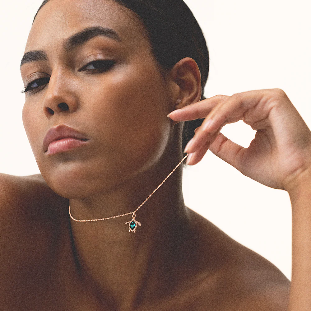 Turtle Mono Necklace Aquamarine Rose Gold