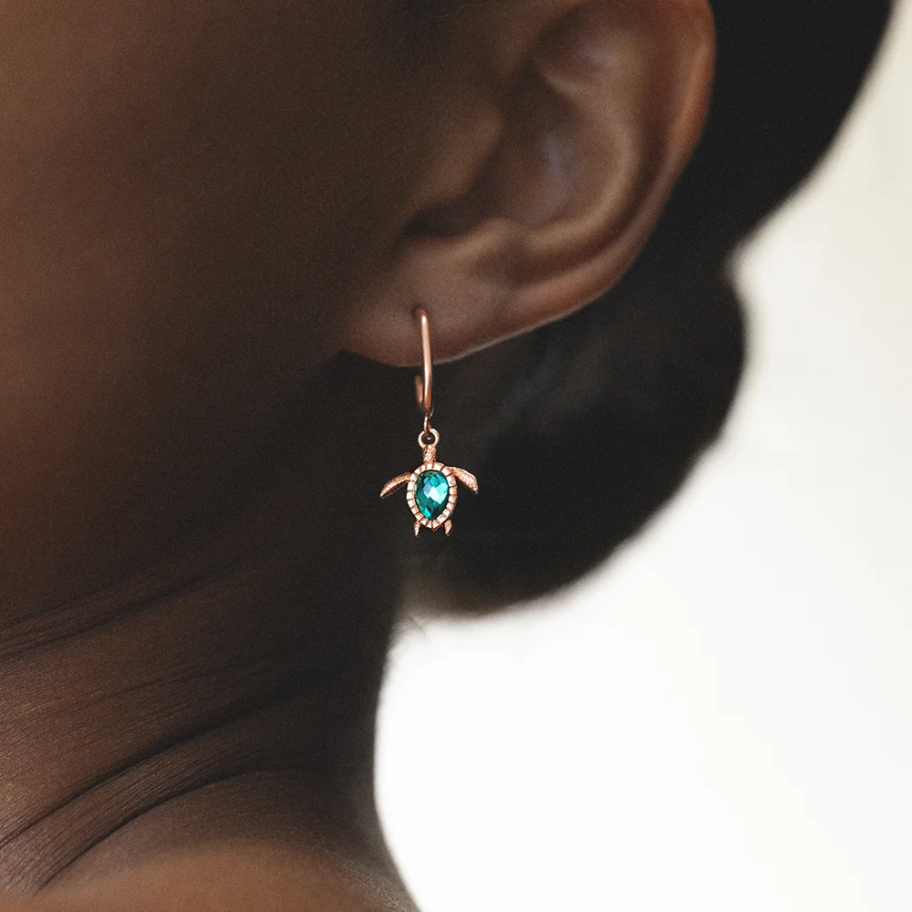 Turtle Hoops Earring Aquamarine Rose Gold