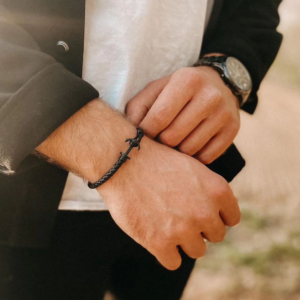 Anchor Bracelet Phrep Lite Black Leather Black