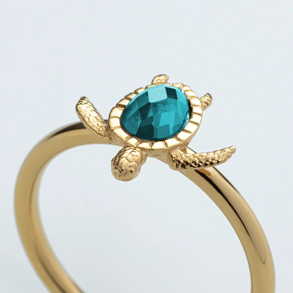 Turtle Ring Aquamarine Gold