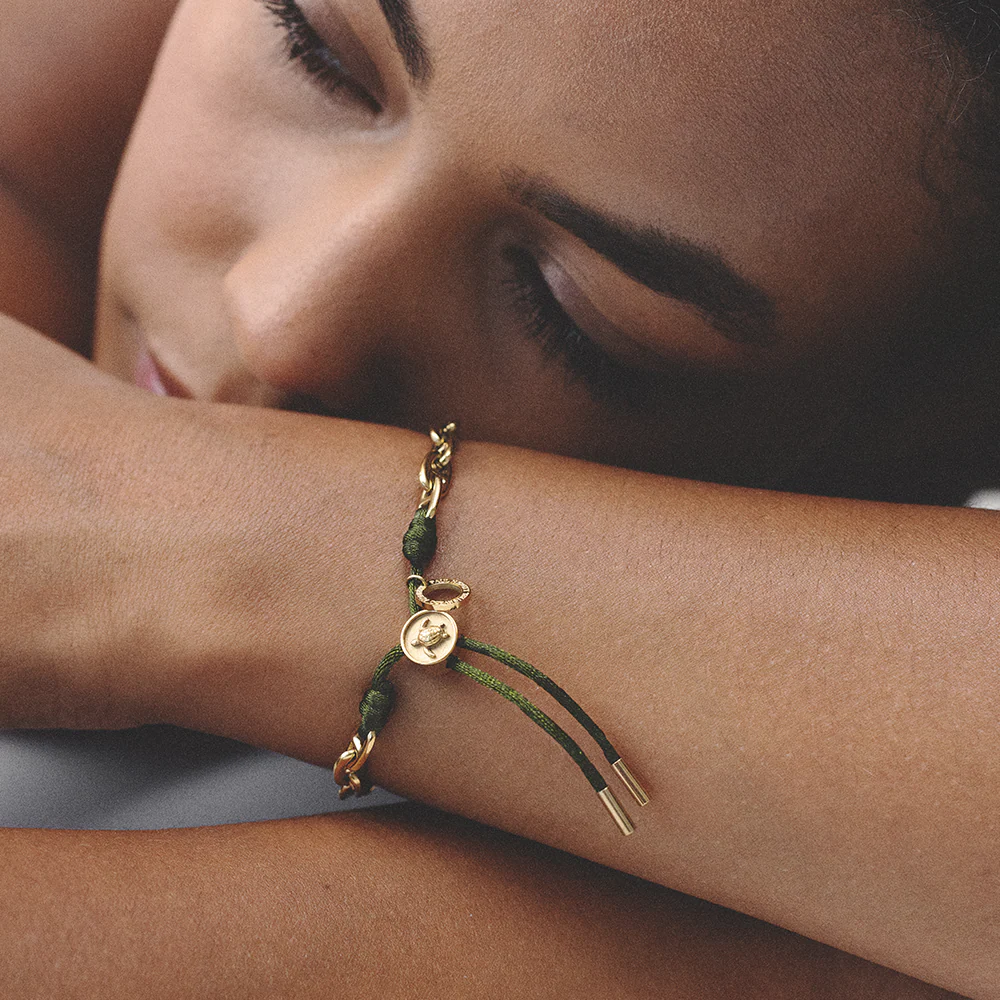 Turtle Anchor Chain Bracelet Gold Seaweed Dark Green