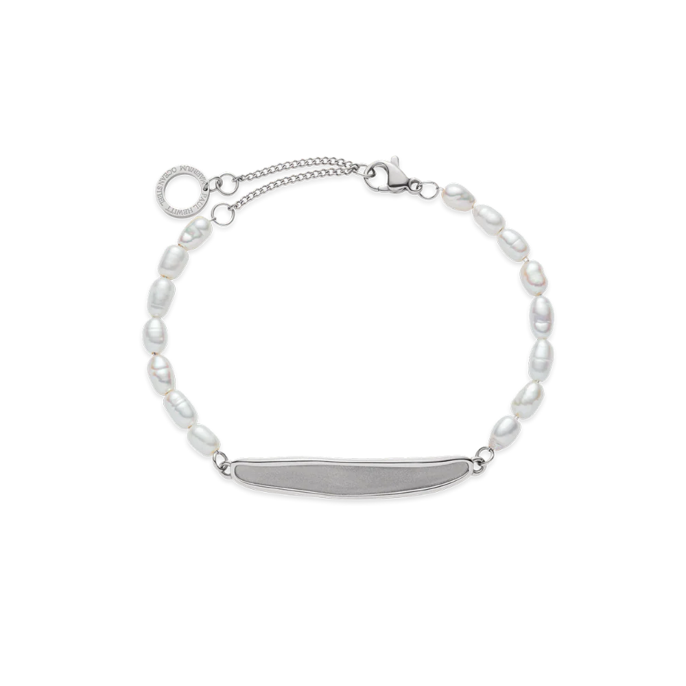 Engravable Plate Pearl Bracelet Silver