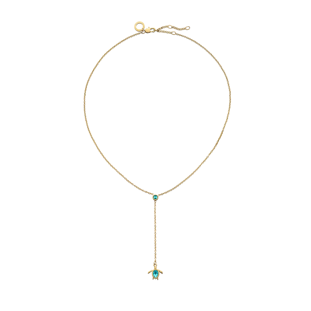 Turtle Y Necklace Aquamarine Gold