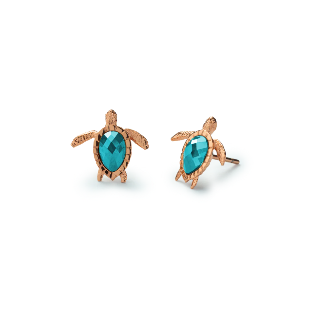 Turtle Earring Aquamarine Rose Gold