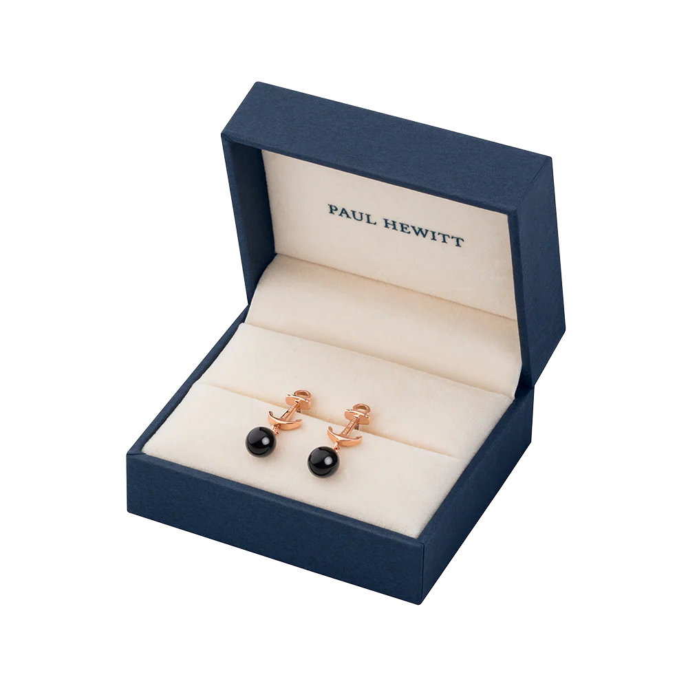 Stud earrings Anchor Pearl rose gold onyx